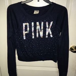 navy rhinestone PINK crop top